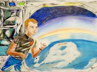 Космонавт Кирилл Песков показал рисунок школьницы из Тувы в космосе